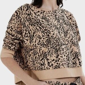 Jenni Intimates Leopard Animal Boat Neck Long Sleeves Cropped Sweatshirt Size L